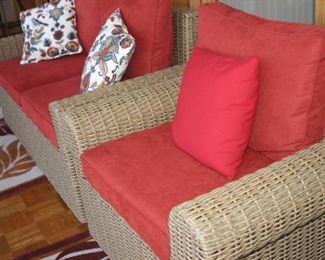 Like new Pier 1 Imports resin loveseat and two armchairs.