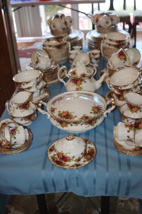 Two 68 piece sets of Royal Albert "Old Country Rose" bone china.. Pieces in the middle of the table priced individually.