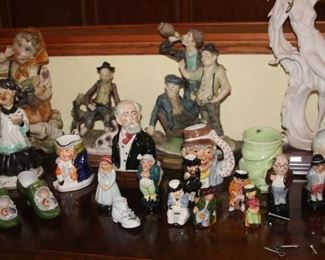 Ceramic and porcelain figures, Toby jugs and Dickens character jugs.