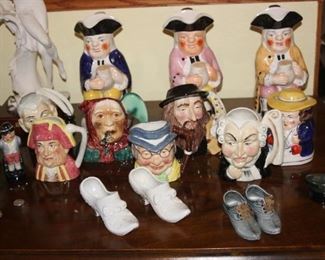 Ceramic and porcelain figures, Toby jugs and Dickens character jugs.