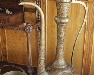 Large brass Turkish kettle and brass bucket.