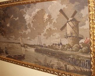 Petit point canal and windmill scene.