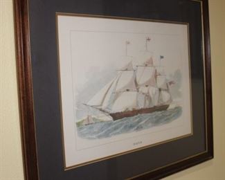 Three mast sailing ship.