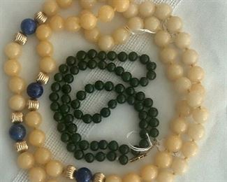 Jade/lapis/14k beads and green jade beads 14 clasp