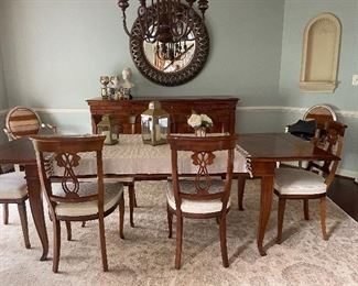 SOLD - $4,000 Dining Set (table and 6 chairs) - Artisan crafted, solid wood, extendable dining table and 6 chairs, made in Tuscany, Italy by Maison Matiée without leaf: 70” l x 37” w, one leaf: 87” l x 37” w, both leaf: 102” l x 37” w