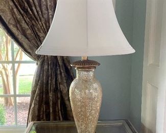 $150 Gold Mercury Glass Table Lamp with Cream Silk Shade and gold base 30” h (2 lamps available at $150 each)