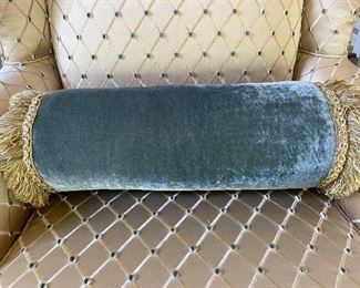 $150 Custom made velvet lumbar pillow in teal with gold trimmings