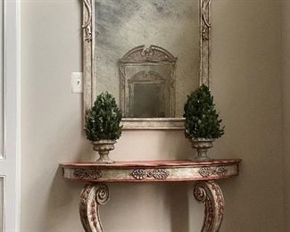 $2,000 mirror and console set - Artisan, ornate Rococo wall-mounted console wood table and mirror, made in Italy mirror: 30” l x 46” h consoles: 43” l x 32” h   (2 sets available at $2,000 each)