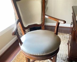 SOLD - $300 Leather swivel chair with wood frame and base, Made in Italy 