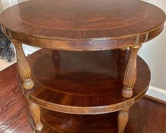 $250 Traditional Round Wood Accent End Table in Dark Brown - Dimensions: 28” x 22” x 24"