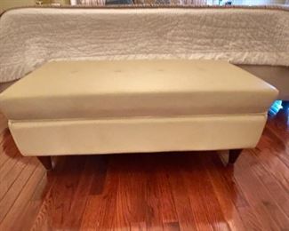 $450 Rectangle leather ottoman with wood legs 40” l x 20” w x 16” h 