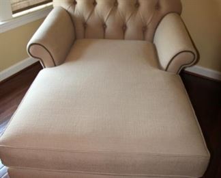 $1,900 Upholstered Tufted chaise chair with aged bronze nailhead studs 67” l x 48” w -- from Arhaus