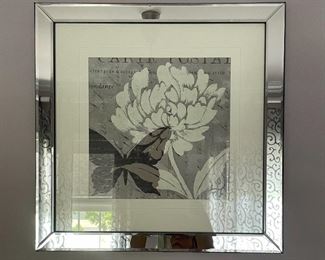 $75 Mirrored framed wall art - 1 of 2 floral prints - sold as a set - 20” x 20” each ( see next picture for other piece included in set)