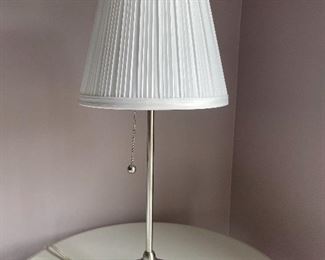 $25 Pull-Chain Table Lamp, silver base with White Drum Shade
