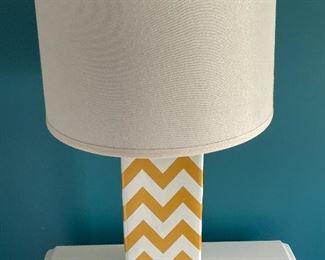 $35 - Yellow and White Chevron lamp - Two-toned yellow and white Rectangle shaped Table Lamp in Chevron pattern paired with a white, linen shade