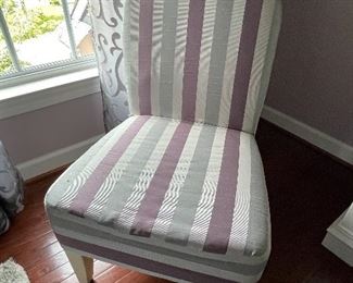 $40 Striped purple accent chair - slightly stained 23” l x 36” h 