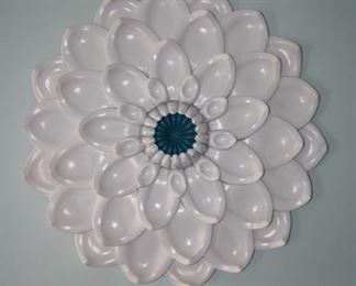$50 Wall Art - Wall Mounted White Wall Flower Sculpture with Teal Center - 30” diameter
