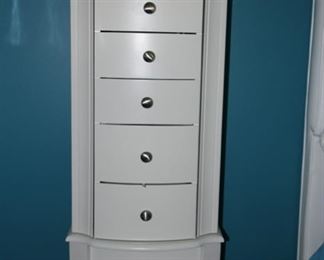 $75 - White 5-Drawer Jewelry Cabinet Armoire 14” l x 9” w x 38” h 