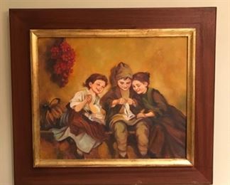 $350 - Oil Painting from local Italian Artist Mariella Scarpelli: “Bambini” - “Children” -  Included on the back of this detailed piece is a Certificate of Authenticity from the artist. This piece is in like new condition and includes the wall hanger on the back - 24” x 21”