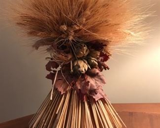 SOLD! - $35 - Fall Harvest Centerpiece - Bundled Rustic Dried Wheat Stack with dried Leaves and Artichoke