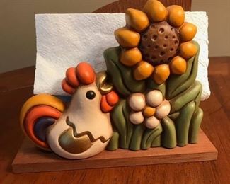 SOLD! - $40 - Artisanal THUN Wooden Napkin Holder “Rooster and Sunflower”.  Made in Italy