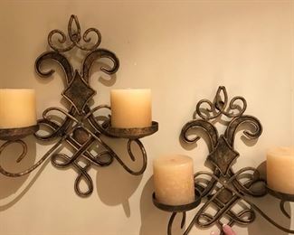 SOLD! - $40 - Pair of Southern Living at Home, Wall Mounted Candle Sconces with candles