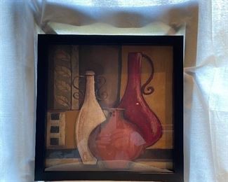 $25 - Wall Art 1 of 2 - Pair of Framed Shadow Box Jug Prints — 13” x 13” (see next picture for other piece in set)