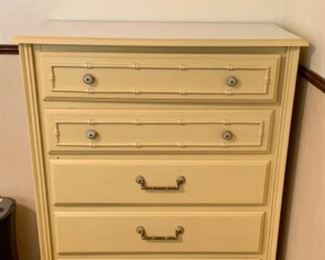 Faux bamboo 5-drawer Hollywood Regency highboy dresser 
