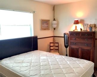 Serta mattress and box spring and a handsome faux leather headboard/platform.