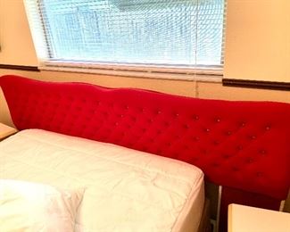 Vintage red velvet pleated headboard