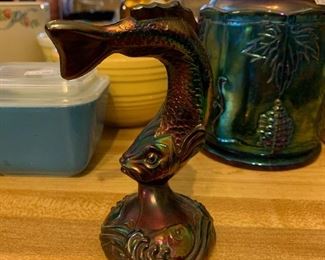 Fenton and Iridescent jumping trout figurine