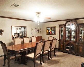 fabulous dining table with 8 chairs and matching china hutch