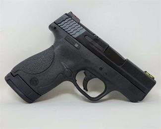 #418 • Smith & Wesson M&P 9 Shield 9mm Hi Viz Semi-Auto Pistol - CA OK SERIAL NO JHD2296N BARREL LENGTH 3.125". California Transfer Available. Ca and out of state shipping available to your local FFL. Buyer is responsible for checking local laws before bidding.