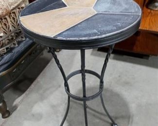 Wrought Iron and Stone Top Plant Stand 25 x 13 x 13 in