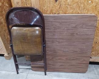 Brown Metal Card Table with 1 Chair