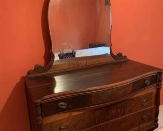 Fabulous Mahogany Wood 3 Drawer Dresser with Attached Beveled Mirror