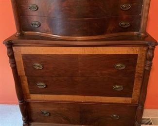 Gorgeous Mahogany Wood 5 Drawer Dresser with Tiger Wood Detail