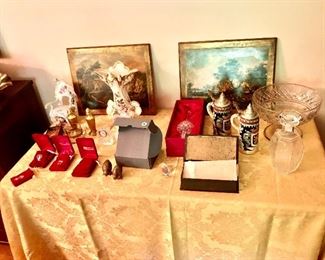 Waterford ornaments, Collectible Steins, Vintage Florentine Style Landscape, Gold Gilt Wall Plaques