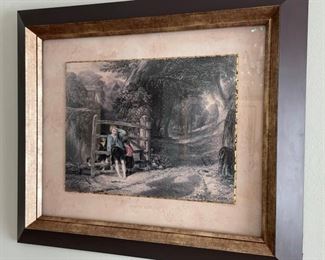 Reproduction antique print  w/gold leaf bevel 28"x24" "Rustic Civility"