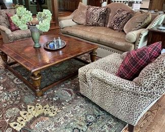 Sofa and chairs by Century  Furniture and coffee table by Sherrill 52"x52" (antique mahogany inlay top)
