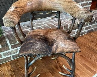 Antler and animal hide chair.