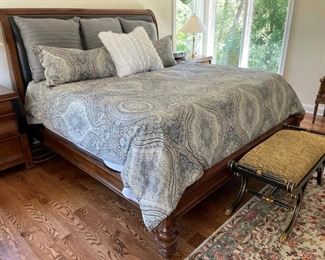 King Bed by Century with leather headboard. Pottery Barn bedding.
