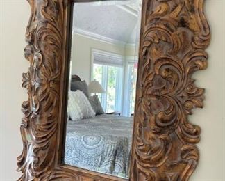 Large wood carved mirror 42"x54"x4", stunning.