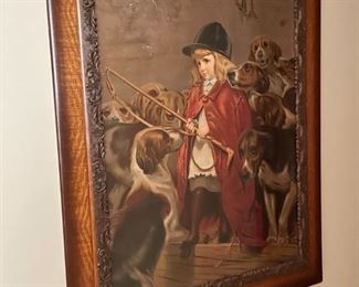 Vintage picture of young girl and hounds.