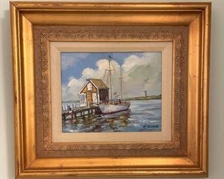 Sailboat oil painting by T. Cole 10"x8".