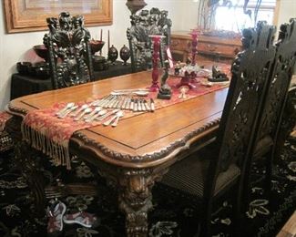 Fabulous Toscano Dining Room Set , table and 6 chairs , featuring heavily carved Griffins, Lions and North Wind details.