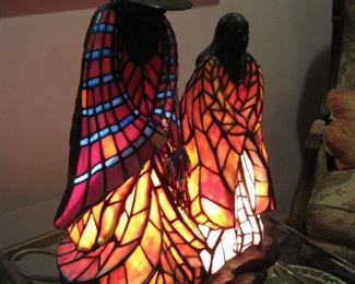 Rabbto Native American figural leaded glass lamp, 1 of 2. 