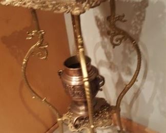 Brass Plant Stand with Marble Top.