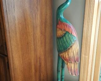 Crane Wood Painted Carving.