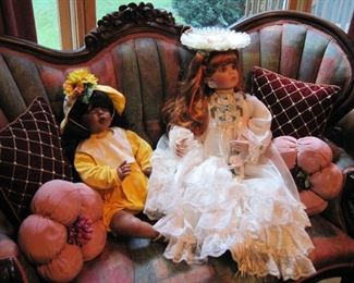 Literally 100's of Dolls of many sizes and type. Victorian style Loveseats.